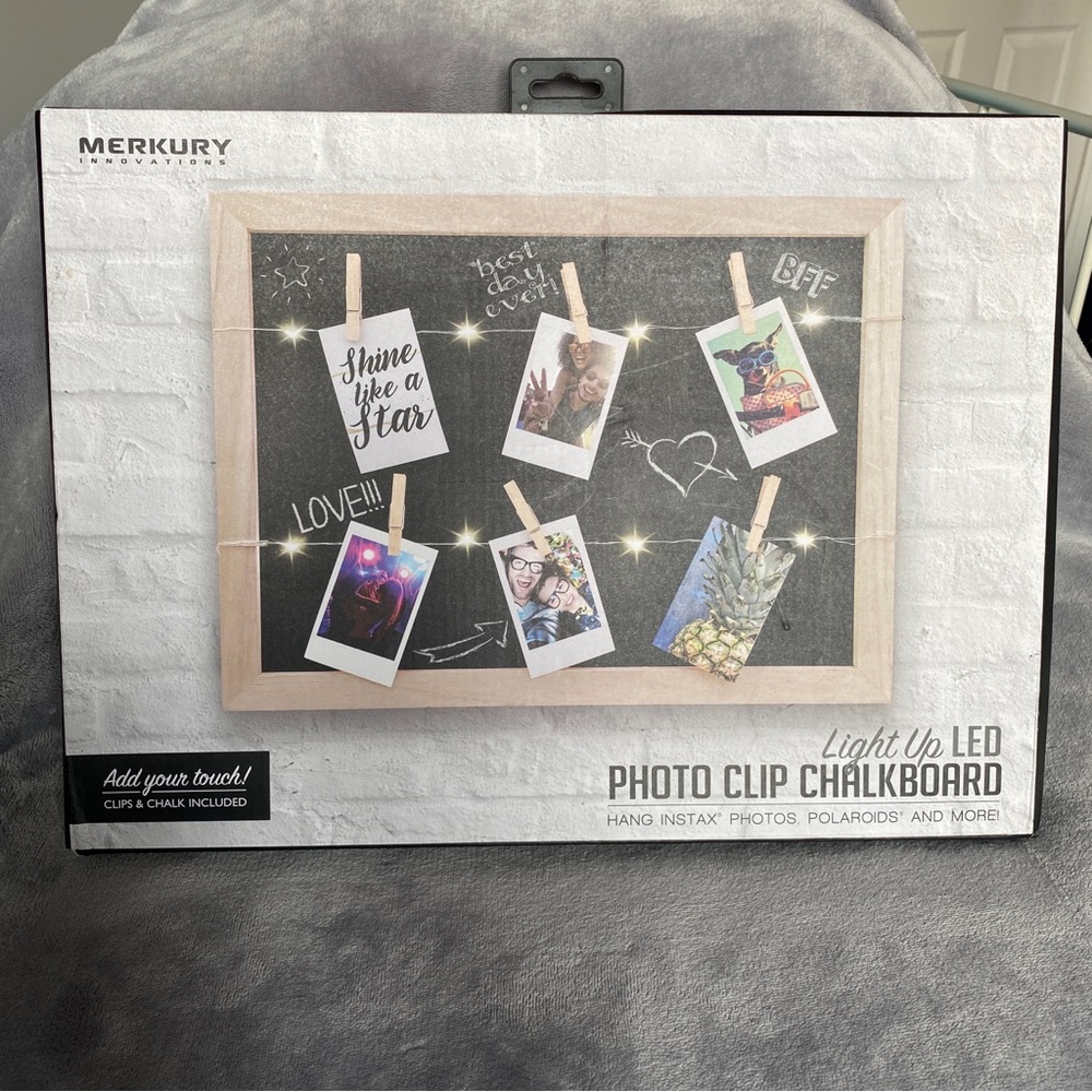 Merkury Innovations Light Up LED Photo Clip Chalkboard - Black & Natural Wood